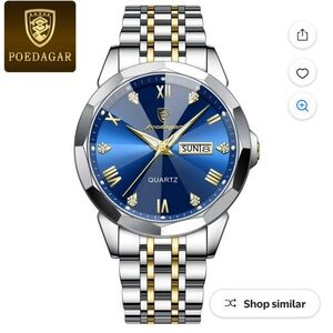 POEDAGAR Men's Watch Date Week Waterproof Luminous Quartz Stainless Steel Blue